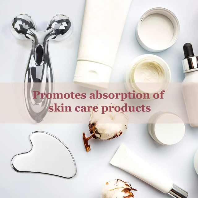 Alt view image 6 of 7 - Stainless Steel Gua Sha and Face Roller Set, Facial Tool for Face Sculpting, Metal Skin Care, Massager for Women