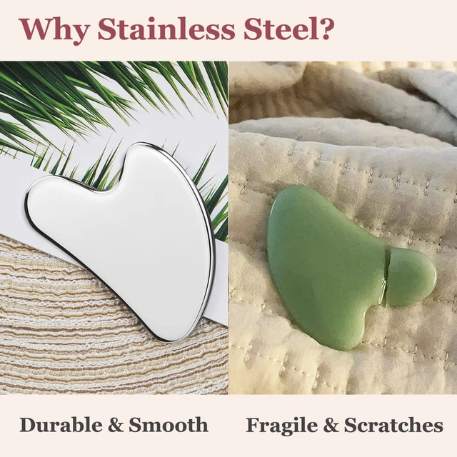 Alt view image 4 of 7 - Stainless Steel Gua Sha and Face Roller Set, Facial Tool for Face Sculpting, Metal Skin Care, Massager for Women