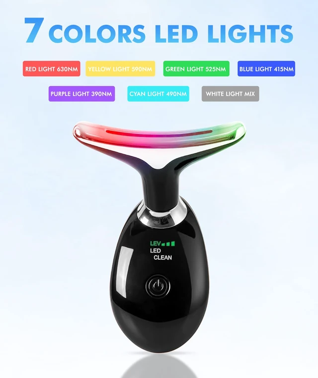 Alt view image 2 of 7 - Red-Light-Therapy-for-Face-and-Neck, 7 Color Face Massager Tool for Wrinkles, Double Chin, Vibrating Facial Massager with Thermals for Skin Care, Glossy Black