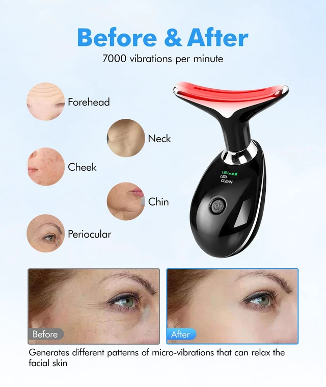 Alt view image 5 of 7 - Red-Light-Therapy-for-Face-and-Neck, 7 Color Face Massager Tool for Wrinkles, Double Chin, Vibrating Facial Massager with Thermals for Skin Care, Glossy Black