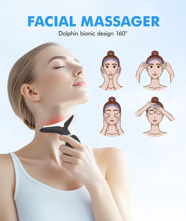 Alt view image 7 of 7 - Red-Light-Therapy-for-Face-and-Neck, 7 Color Face Massager Tool for Wrinkles, Double Chin, Vibrating Facial Massager with Thermals for Skin Care, Glossy Black