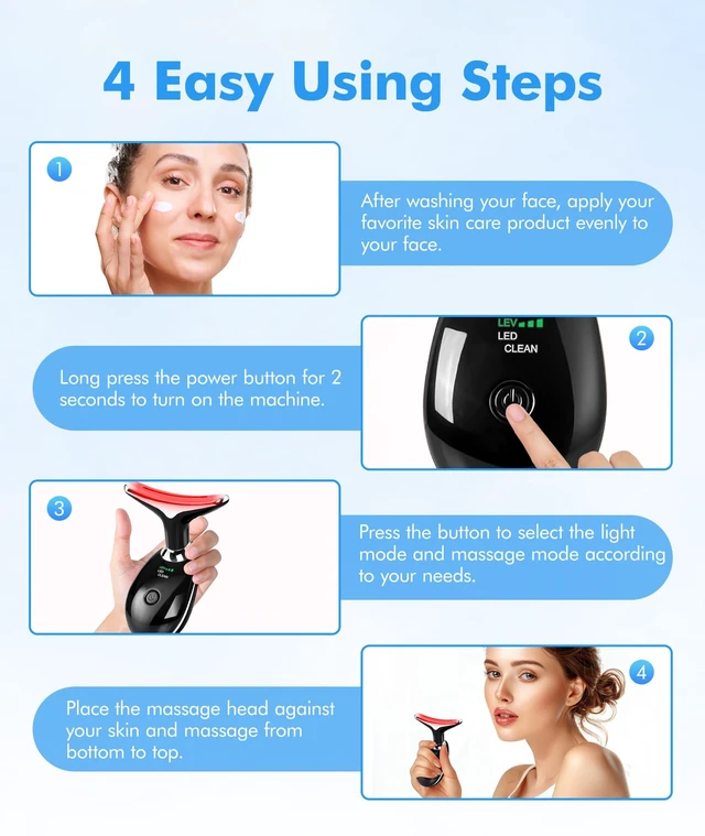 Alt view image 6 of 7 - Red-Light-Therapy-for-Face-and-Neck, 7 Color Face Massager Tool for Wrinkles, Double Chin, Vibrating Facial Massager with Thermals for Skin Care, Glossy Black