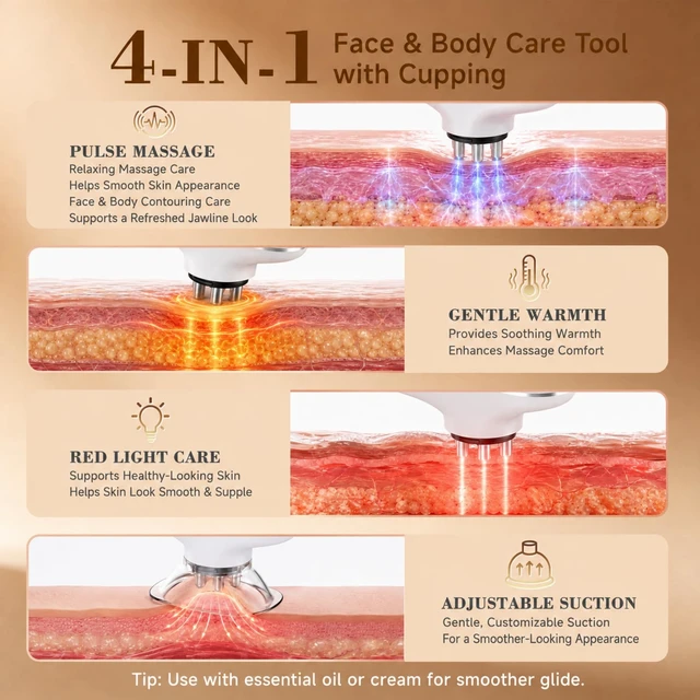 Alt view image 2 of 7 - 4-in-1 Face & Body Massager, 9-Level Suction,Cupping,Heat & Red Light Mode | Face Brush for Jawline & Neck ,Body Sculpting Machine, Lymphatic Drainage Massager with Suction for Arms, Legs, Stomach