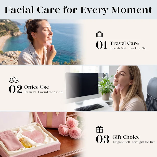 Alt view image 4 of 7 - IcyMe Natural Rose Quartz Gua Sha Facial Sculpt Massage Tool-Pink | Guasha Tool for Face with Smooth Cool Texture & Ergonomic Design Sculpt, Lift & Relieve Tension, Ideal Spa Gifts for Women