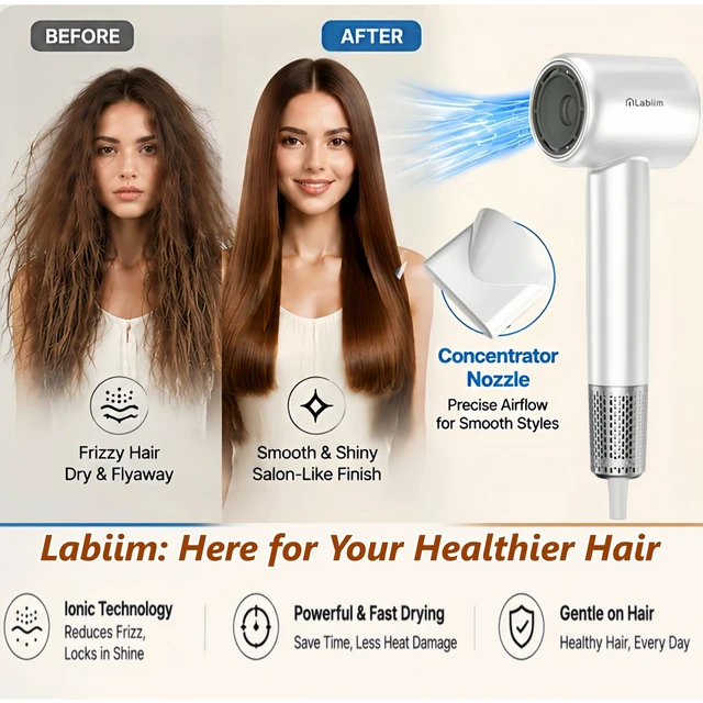 Alt view image 2 of 7 - Hair Dryer, Ionic High-Speed Lightweight Blow Dryer, Silver White | 110,000RPM Brushless Motor Fast Drying, 200M Negative Ions, Compact Low Noise Thermo-Control for Women & Men Home