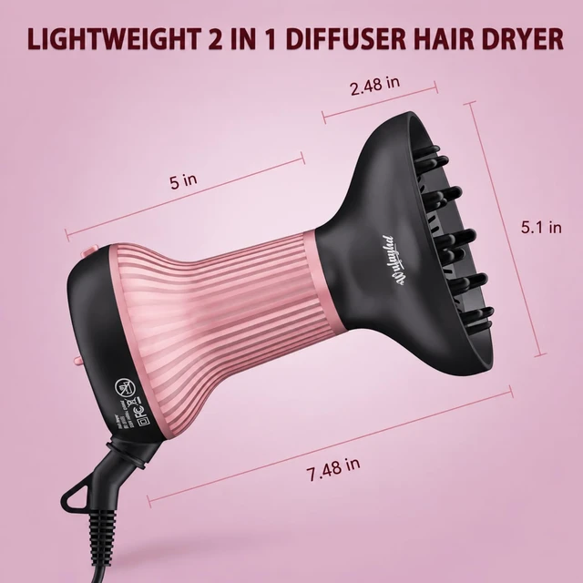 Alt view image 6 of 7 - Diffuser Hair Dryer for Curly Hair, 2-in-1 Hair Dryer with Diffuser | 2 Speeds & 3 Heat Settings, Gentle Drying, Ionic & Ceramic Technology, Enhances Curls, Volumizes & Reduces Frizz, Lightweight