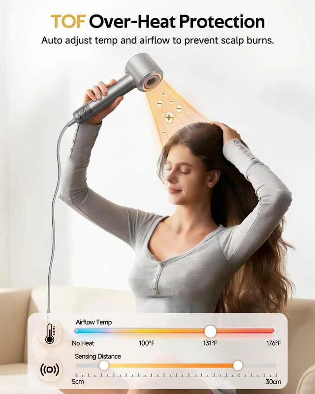 Alt view image 6 of 7 - Fast Drying Ionic Hair Dryer Portable Blow Dryer for Travel, Space Titanium | 1 Billion Plasma, 7 Intelligent Modes, TOF Infrared Temp Control, 160,000 RPM High Speed