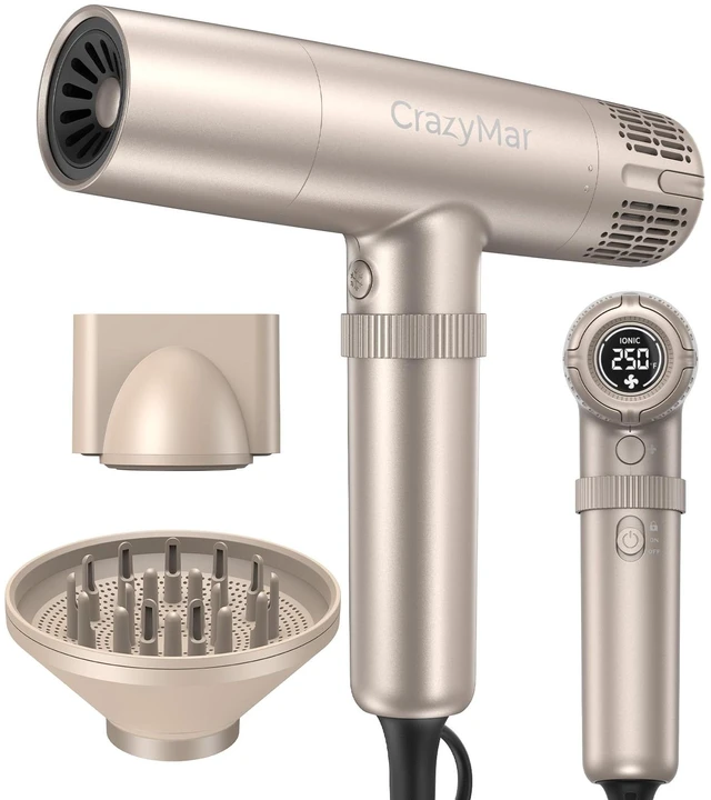 Main image of Ionic Hair Dryer with Diffuser, 8X Fast Drying Salon Blow Dryer | 16 Temp Settings, LED Display, Portable, for Home and Salon