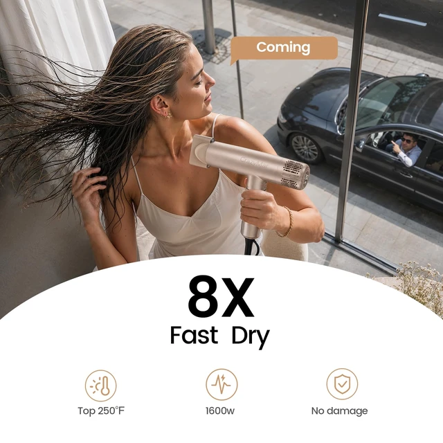 Alt view image 2 of 7 - Ionic Hair Dryer with Diffuser, 8X Fast Drying Salon Blow Dryer | 16 Temp Settings, LED Display, Portable, for Home and Salon