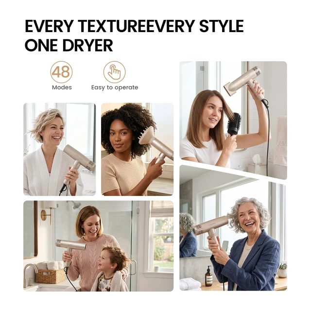 Alt view image 4 of 7 - Ionic Hair Dryer with Diffuser, 8X Fast Drying Salon Blow Dryer | 16 Temp Settings, LED Display, Portable, for Home and Salon