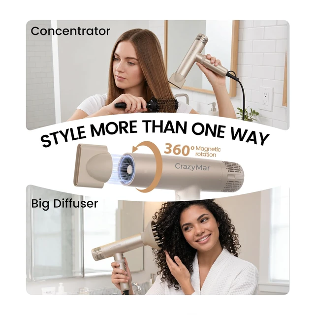 Alt view image 6 of 7 - Ionic Hair Dryer with Diffuser, 8X Fast Drying Salon Blow Dryer | 16 Temp Settings, LED Display, Portable, for Home and Salon