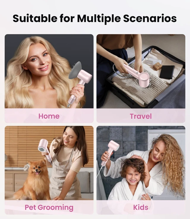Alt view image 7 of 7 - Hair Dryer with Diffuser, High-Speed Ionic Travel Blow Dryer Fast Drying | Professional Quiet Compact Lightweight Hair Dryer with 5 Temps & 3 Speeds, Magnetic Nozzle, Reduce Frizz Damage for Women Men