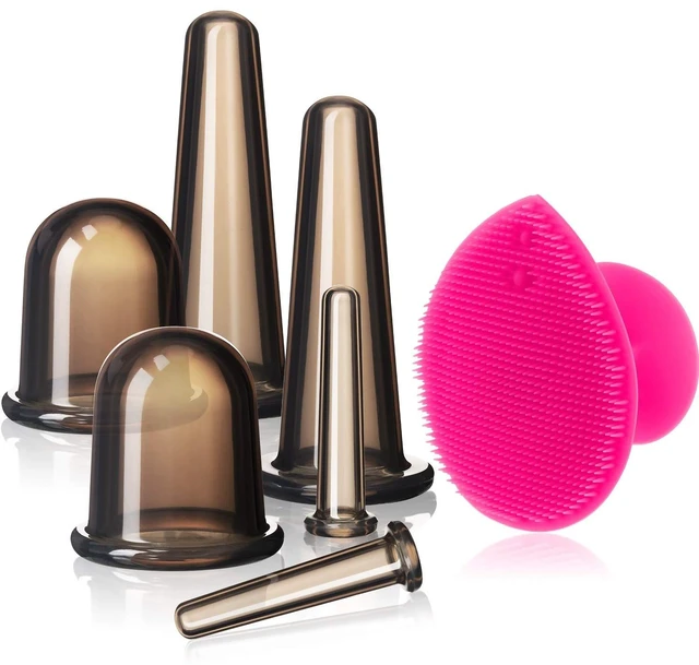 Main image of Silicone Facial Cupping Set, Vacuum Massage Cup Kit for Body, Face, Neck, Back, and Eye, 6 Cups and Exfoliating Brush(Black)