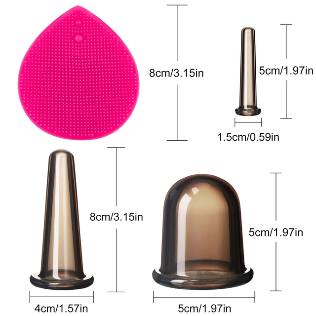 Alt view image 2 of 6 - Silicone Facial Cupping Set, Vacuum Massage Cup Kit for Body, Face, Neck, Back, and Eye, 6 Cups and Exfoliating Brush(Black)