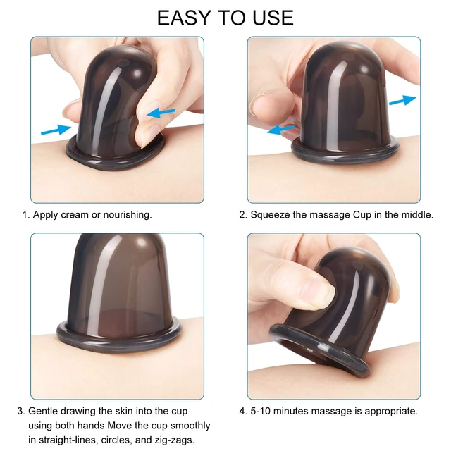 Alt view image 3 of 6 - Silicone Facial Cupping Set, Vacuum Massage Cup Kit for Body, Face, Neck, Back, and Eye, 6 Cups and Exfoliating Brush(Black)