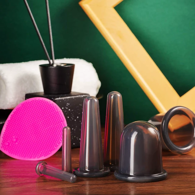 Alt view image 6 of 6 - Silicone Facial Cupping Set, Vacuum Massage Cup Kit for Body, Face, Neck, Back, and Eye, 6 Cups and Exfoliating Brush(Black)