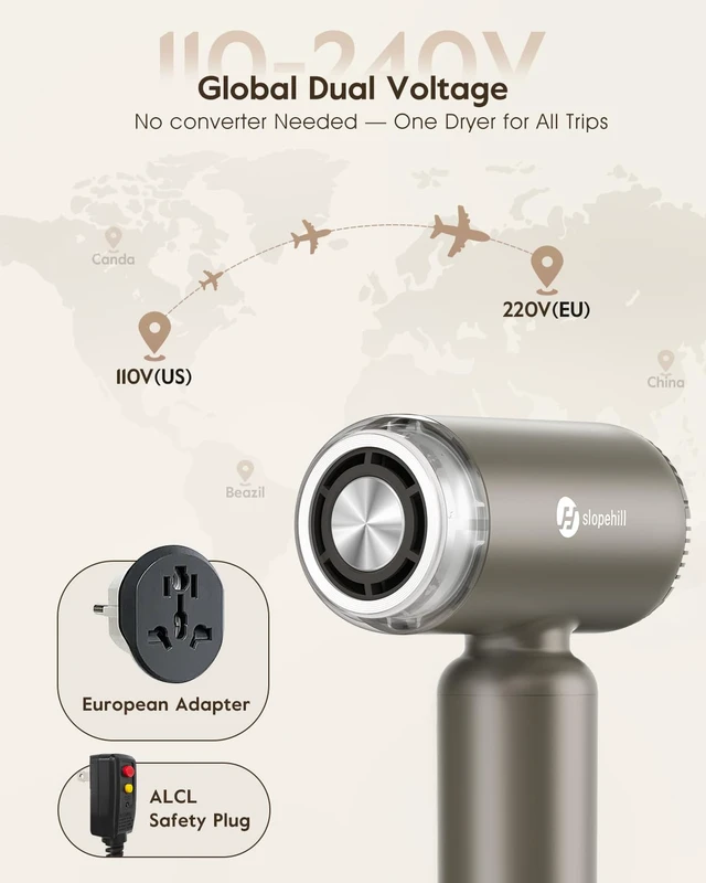 Alt view image 2 of 7 - Dual Voltage Travel Hair Dryer, Lightweight Ionic Blow Dryer | Professional High-Speed Fast Drying, Compact Portabe Quiet Mini Hairdryer