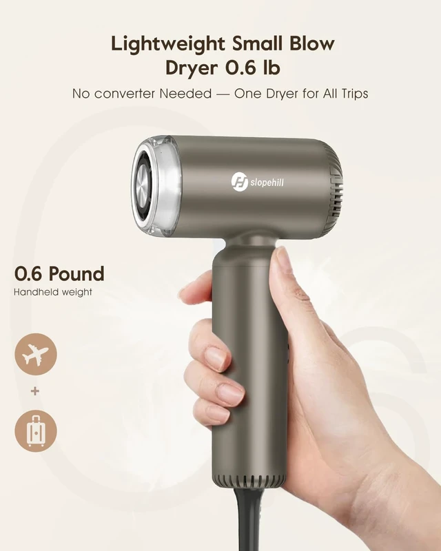 Alt view image 3 of 7 - Dual Voltage Travel Hair Dryer, Lightweight Ionic Blow Dryer | Professional High-Speed Fast Drying, Compact Portabe Quiet Mini Hairdryer
