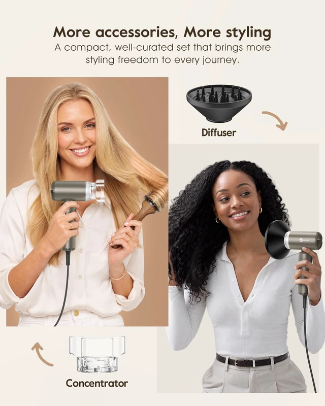 Alt view image 4 of 7 - Dual Voltage Travel Hair Dryer, Lightweight Ionic Blow Dryer | Professional High-Speed Fast Drying, Compact Portabe Quiet Mini Hairdryer