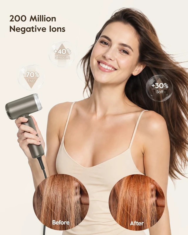 Alt view image 5 of 7 - Dual Voltage Travel Hair Dryer, Lightweight Ionic Blow Dryer | Professional High-Speed Fast Drying, Compact Portabe Quiet Mini Hairdryer