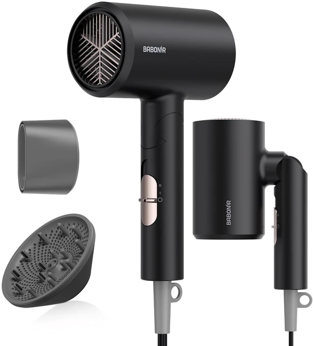 Main image of 1875W Hair Dryer with Diffuser, Ionic Foldable Blow Dryer, Black | Fast Drying for Frizzy, Curly & All Hair Types, 3 Heat & 2 Speed, Concentrator & Diffuser, Compact for Home, Women & Men
