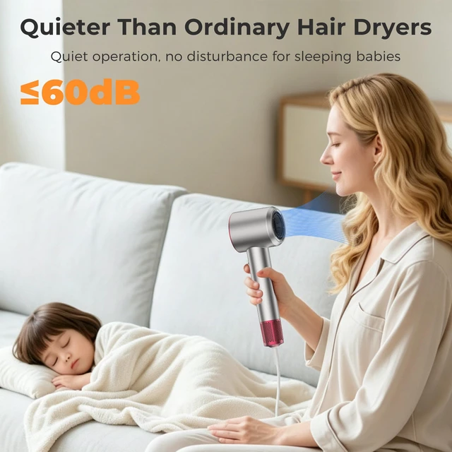 Alt view image 5 of 7 - Hair Dryer, High Speed Ionic Blow Dryer, Concentrator, Metallic Silver | 1600W, 110000 RPM, 200M Ions, 4 Modes & 2 Speeds, Low Noise, Anti-Fizz, Heat Protection, Women/Home.