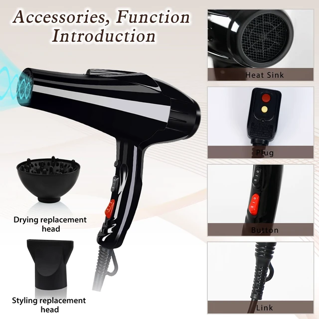 Alt view image 2 of 7 - Hair Dryer, 3500w Professional Salon Blow Dryer for Fast Drying | Powerful Ionic Hair Dryer, High Speed Blow Dryer with Concentrator & Diffuser for Home Salon Use