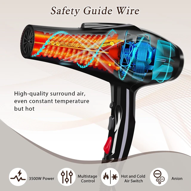 Alt view image 5 of 7 - Hair Dryer, 3500w Professional Salon Blow Dryer for Fast Drying | Powerful Ionic Hair Dryer, High Speed Blow Dryer with Concentrator & Diffuser for Home Salon Use