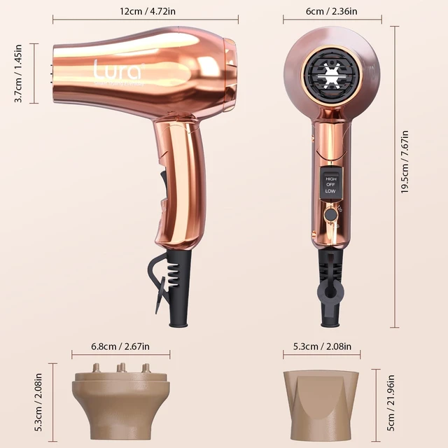 Alt view image 6 of 6 - Mini Portable Travel Hair Dryer:Dual Voltage Small Lightweight Blow Dryer with EU Plug,1200W Compact Hairdryer with Folding Handle,with Concentrator&Diffuser Attachment,for Women and Men