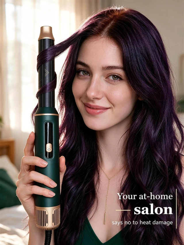 Alt view image 3 of 7 - 5 in 1 Hair Dryer Brush and Air Styler with LCD Screen, 122°F-230°F Precision Heat, Green, ALCI Safety Plug, 5 in 1 Hair Styler
