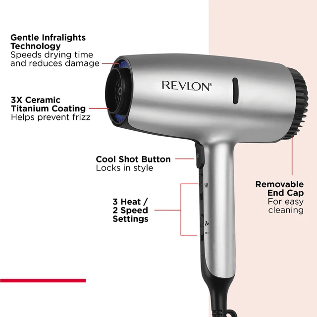 Alt view image 2 of 7 - Dry Max Hair Dryer with Diffuser for Natural Curls, Silver | 1875 Watts, Prevents Frizz, Speeds Drying Time, and Reduces Damage, Plus Concentrator for Precise Styling