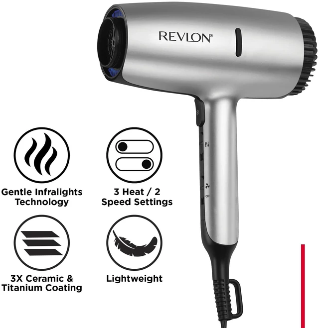 Alt view image 6 of 7 - Dry Max Hair Dryer with Diffuser for Natural Curls, Silver | 1875 Watts, Prevents Frizz, Speeds Drying Time, and Reduces Damage, Plus Concentrator for Precise Styling