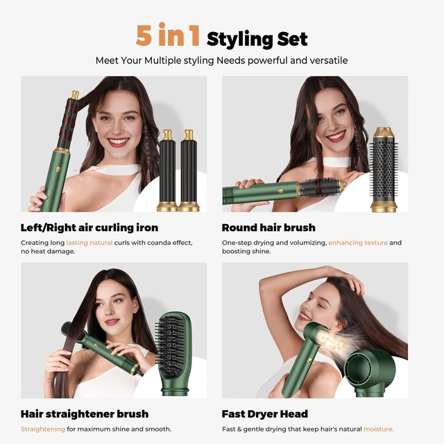 Alt view image 4 of 7 - 5-in-1 Hot Air Styler & Blow Dryer Brush Set - 700W Gentle Temperature Hair Multi-Styler with Auto-Wrap Curlers & Round Brush for Fine, Thin, or Damaged Hair, 100-120V US Outlet Only