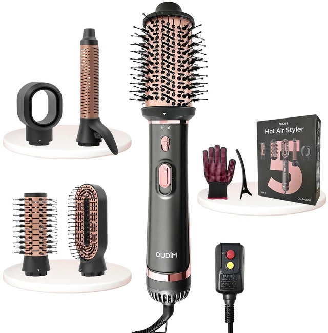 Main image of 5-in-1 Hot Air Styler & Hair Dryer Brush, 1200W Ionic Multi-Styler for Fast Drying, Smooth Blowouts, Volumizing & Curling, 5 Attachments, 3 Heat Settings, Black/Rose Gold