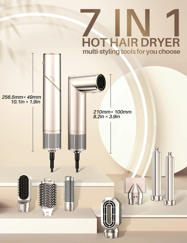 Alt view image 7 of 7 - 7 in 1 High-Speed Hair Dryer Brush, 110,000 RPM Air Styler for Automatic Air Curling, Negative Ionic Hot Air Brush Set for Fast Drying, Volumizing & Frizz Control, Heat Protection Multi-Styler