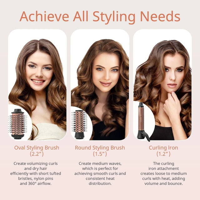 Alt view image 5 of 7 - 5-in-1 Hot Air Styler & Hair Dryer Brush, 1200W Ionic Multi-Styler for Fast Drying, Smooth Blowouts, Volumizing & Curling, 5 Attachments, 3 Heat Settings, Black/Rose Gold