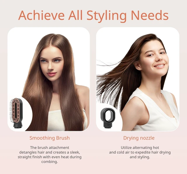 Alt view image 6 of 7 - 5-in-1 Hot Air Styler & Hair Dryer Brush, 1200W Ionic Multi-Styler for Fast Drying, Smooth Blowouts, Volumizing & Curling, 5 Attachments, 3 Heat Settings, Black/Rose Gold