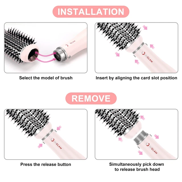 Alt view image 3 of 7 - 4 in 1 Blowout Hair Dryer Brush Set - Negative Ion Detachable Hair Dryer, Volumizer Styler with 2 Brush Heads, Pink