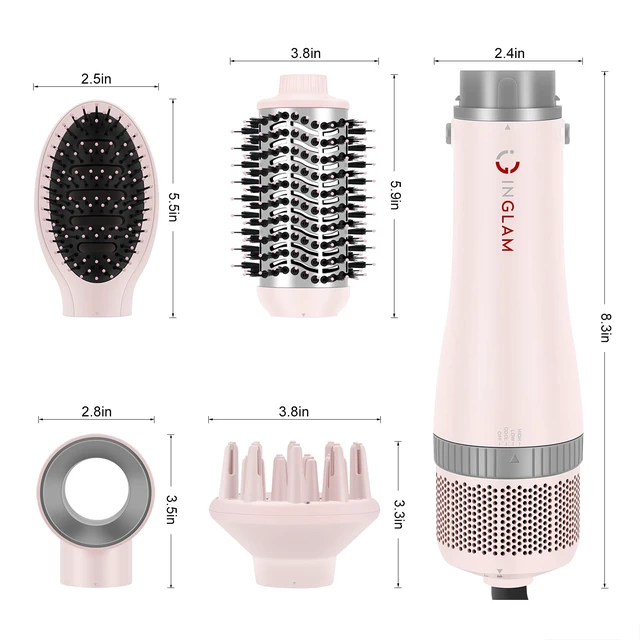Alt view image 6 of 7 - 4 in 1 Blowout Hair Dryer Brush Set - Negative Ion Detachable Hair Dryer, Volumizer Styler with 2 Brush Heads, Pink
