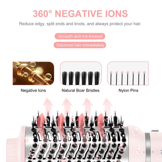 Alt view image 5 of 7 - 4 in 1 Blowout Hair Dryer Brush Set - Negative Ion Detachable Hair Dryer, Volumizer Styler with 2 Brush Heads, Pink