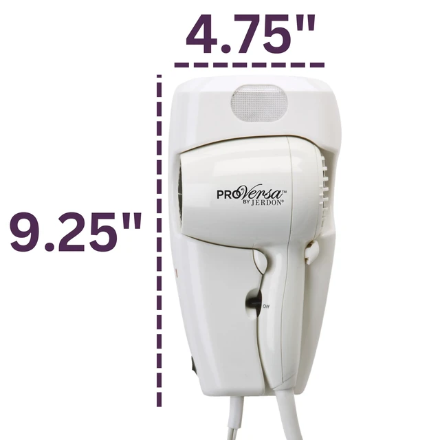 Alt view image 2 of 2 - Wall-Mount Hair Dryer - Plug-in with Night Light - White - JWM8C | 50" Power Cord, Night Light, Hotel-Style Wall-Mount Blow Dryer