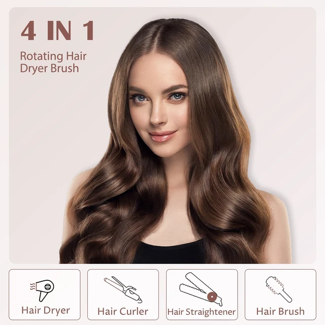 Alt view image 2 of 6 - Rotating Hair Dryer Brush Ceramic, Blow Dryer Brush 2 Spin Brushes Set 1.5 Inch &2 Inch, One-Step Hot Air Brush Volumizer, Smooth, C-Curls|Black (Black)