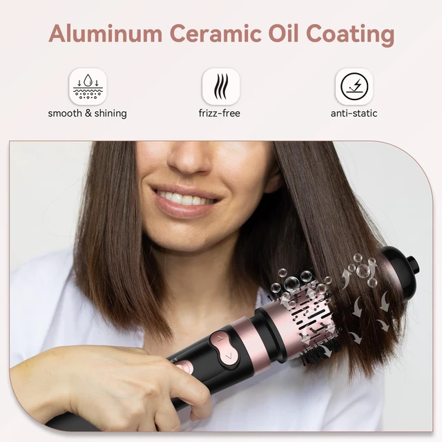 Alt view image 3 of 6 - Rotating Hair Dryer Brush Ceramic, Blow Dryer Brush 2 Spin Brushes Set 1.5 Inch &2 Inch, One-Step Hot Air Brush Volumizer, Smooth, C-Curls|Black (Black)