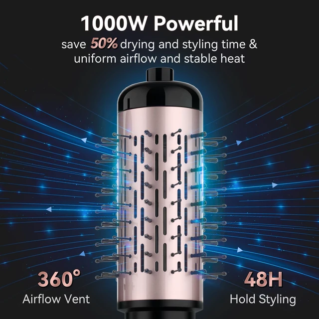 Alt view image 4 of 6 - Rotating Hair Dryer Brush Ceramic, Blow Dryer Brush 2 Spin Brushes Set 1.5 Inch &2 Inch, One-Step Hot Air Brush Volumizer, Smooth, C-Curls|Black (Black)