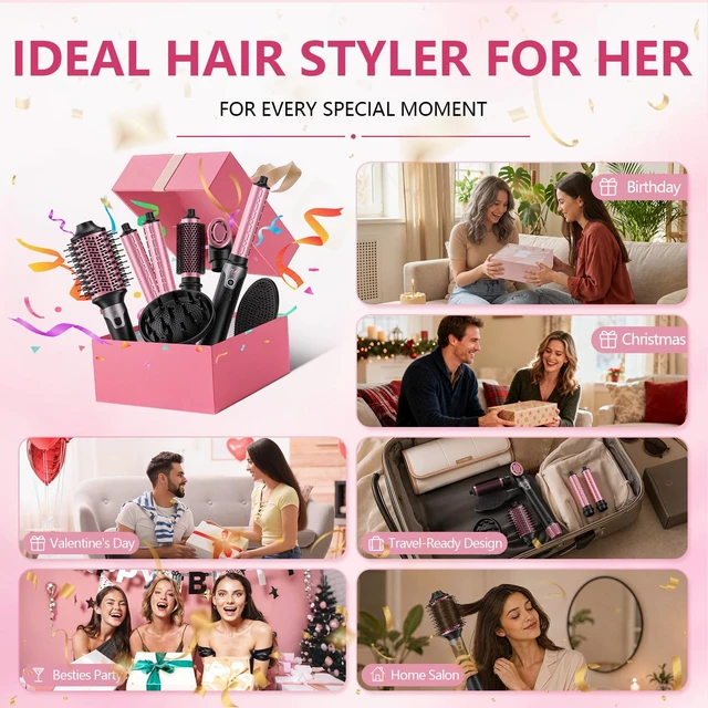 Alt view image 6 of 7 - 7-in-1 Air Styler Auto Wrap Curlers, Hair Dryer Brush w/Diffuser | Multi Styler Brush Blow Dryer, Thermal Brush & Paddle Brush for Fast Drying, Curls, Volumizing, Frizz-free & Smooth Blowouts