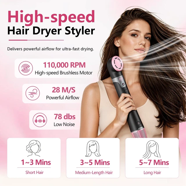 Alt view image 3 of 7 - 7-in-1 Air Styler Auto Wrap Curlers, Hair Dryer Brush w/Diffuser | Multi Styler Brush Blow Dryer, Thermal Brush & Paddle Brush for Fast Drying, Curls, Volumizing, Frizz-free & Smooth Blowouts