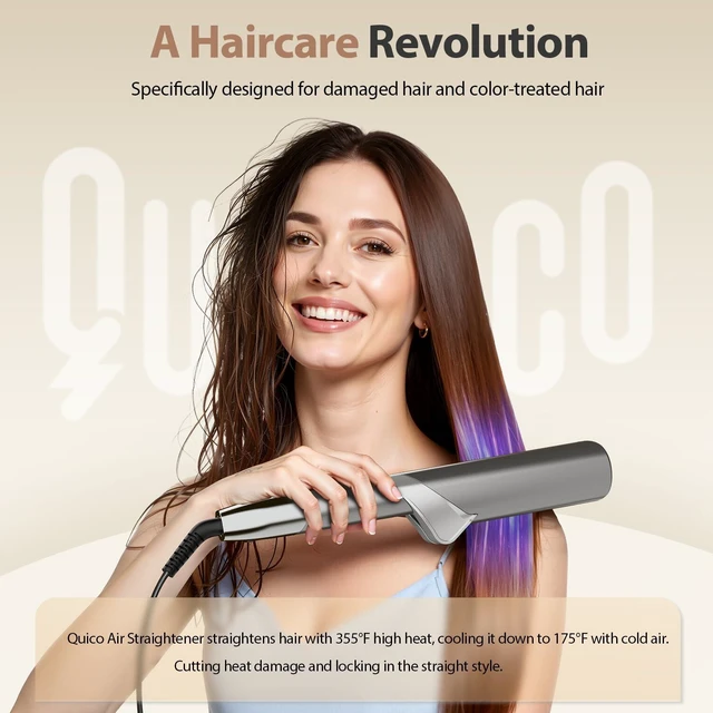Alt view image 2 of 7 - Hair Air Straightener, 100-240V Dual Voltage Wet to Dry Straightener | Air Straight with High-Speed Airflow 5 Temps, 2-in-1 Flat Iron and Hair Blow Dryer Straightener, Less Heat Damage, Black Grey
