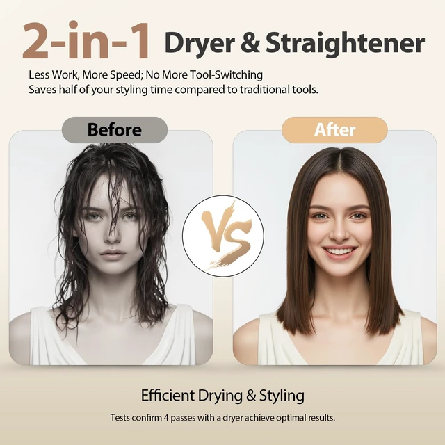 Alt view image 3 of 7 - Hair Air Straightener, 100-240V Dual Voltage Wet to Dry Straightener | Air Straight with High-Speed Airflow 5 Temps, 2-in-1 Flat Iron and Hair Blow Dryer Straightener, Less Heat Damage, Black Grey