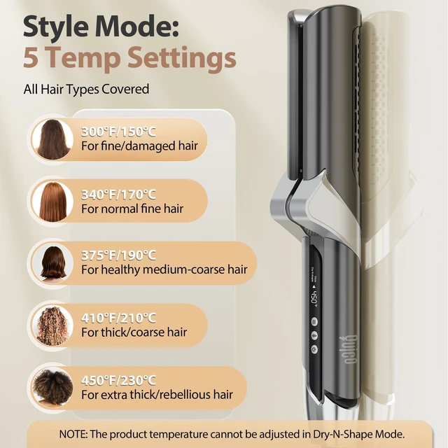 Alt view image 5 of 7 - Hair Air Straightener, 100-240V Dual Voltage Wet to Dry Straightener | Air Straight with High-Speed Airflow 5 Temps, 2-in-1 Flat Iron and Hair Blow Dryer Straightener, Less Heat Damage, Black Grey