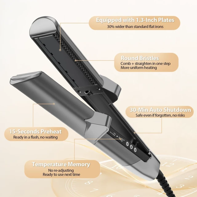 Alt view image 7 of 7 - Hair Air Straightener, 100-240V Dual Voltage Wet to Dry Straightener | Air Straight with High-Speed Airflow 5 Temps, 2-in-1 Flat Iron and Hair Blow Dryer Straightener, Less Heat Damage, Black Grey